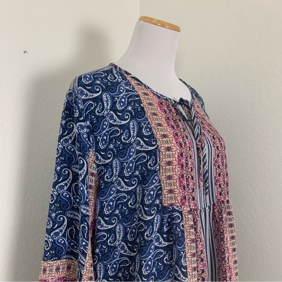 Grand & Greene Peasant Top Boho Mixed Print Size 1X - Picture 10 of 16
